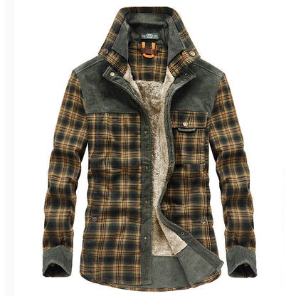 Men's plus fleece long-sleeved plaid shirt autumn and winter warm casual cotton