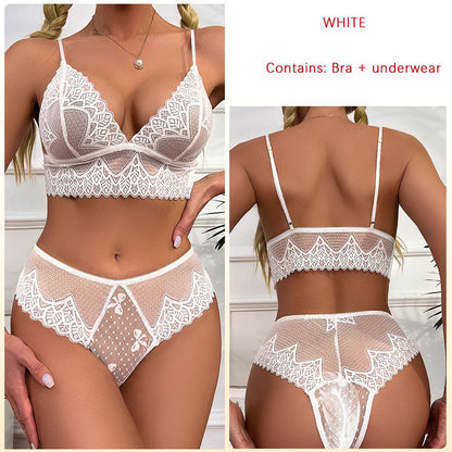 Three-point High Waist Panties Sexy Underwear European And American Lace Thin Bra Set