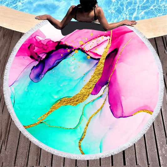 3D digital printed microfiber round beach towel ShopWithASmile7.com