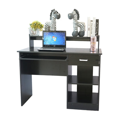 Modern E1 15MM Chipboard Computer Desk with One Drawer, Two Tiers & Keyboard Rack - 110x50x94cm, Stylish Black Desk for Study & Work