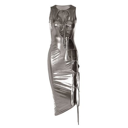 Women's Fashion Hollow Lace-up Solid Color Sleeveless Dress