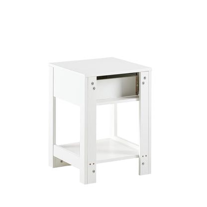 15.75-Inch Rattan Side Table with Drawers – Modern Bedside Table for Living Room or Bedroom, White