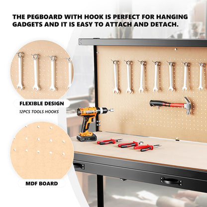 Tool Storage Workshop Table With Drawers And Pegboard