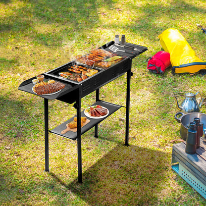 Adjustable, Foldable & Portable Outdoor Charcoal Grill with 2-in-1 Pan & Grate – Ideal for Backyard Barbecue, Camping & Travel