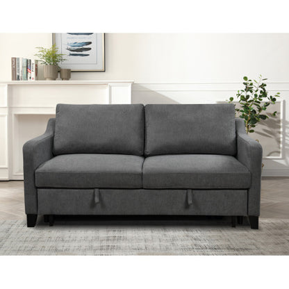 69 Inches 3-in-1 Convertible Queen Sofa Bed, Modern Fabric Love Seat Futon Sofa Sofa With Pull-out Bed, Love Seat Lounge Sofa With Reclining Back, Living Room Furniture, Dark Grey