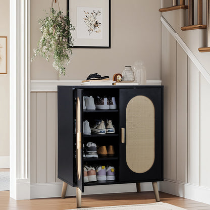 2-door Standing Cabinet Type With High Foot Oval Rattan Shoe Cabinet