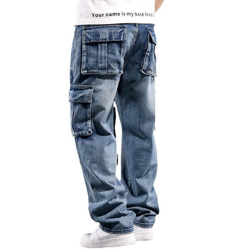 American Multi-pocket Workwear Jeans Men's Wide Leg Loose Plus Size ShopWithASmile.com