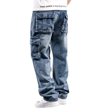 American Multi-pocket Workwear Jeans Men's Wide Leg Loose Plus Size ShopWithASmile.com