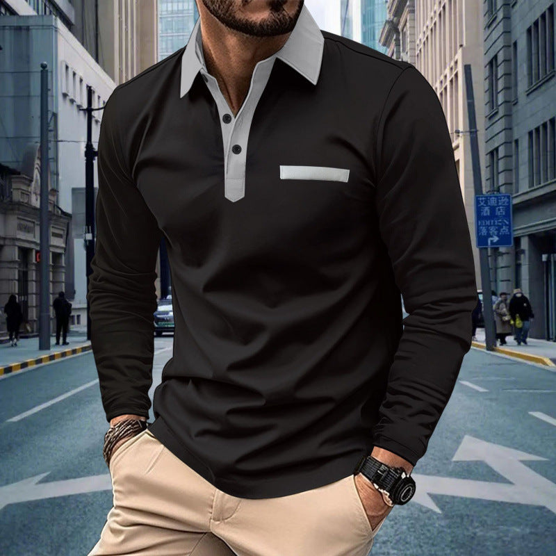 Men's Solid Color Long Sleeve Button-Up Shirt with Pocket ShopWithASmile.com