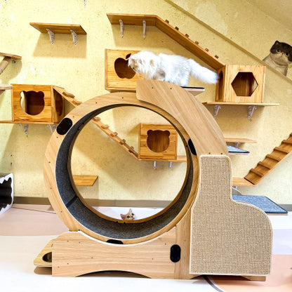 5-in-1 Cat Sports Running Wheel, Cats Wheel Wood Climbing Frame, Cat Litter Fitness Wheel, Oversized Roller Cat Indoor Activity Center,Large ShopWithASmile7.com