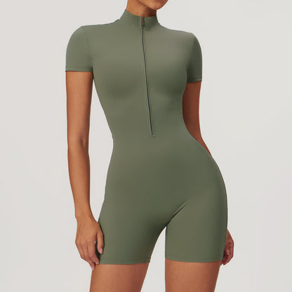 Zipper Short Sleeve Yoga Jumpsuit Women ShopWithASmile7.com