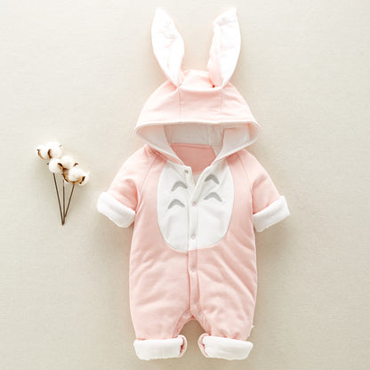 The new cotton padded cotton baby romper thickened chinchilla hooded cotton baby Onesies newborn go climbing clothes ShopWithASmile7.com