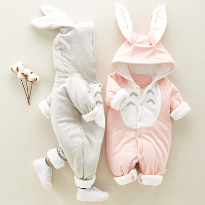 The new cotton padded cotton baby romper thickened chinchilla hooded cotton baby Onesies newborn go climbing clothes ShopWithASmile7.com