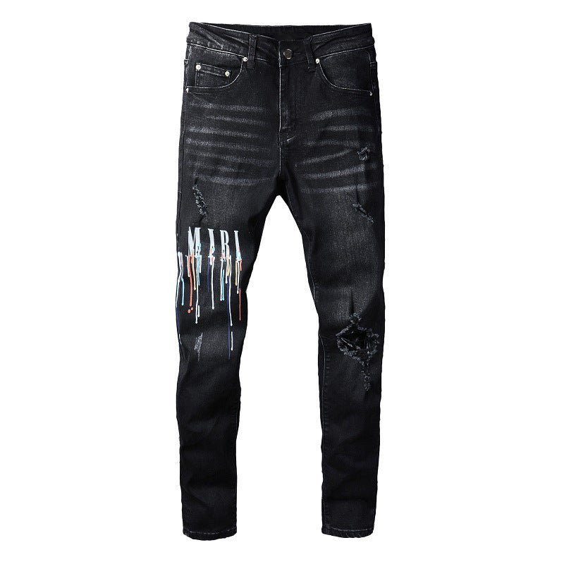 Dazzling Color Letters Black Men's Jeans ShopWithASmile.com