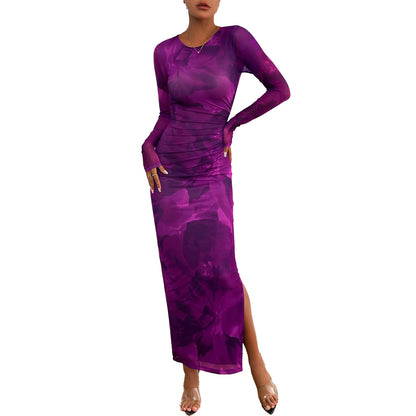 Printed Tight Pleated Slim Fit Dress ShopWithASmile7.com