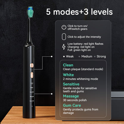 Aquasonic Black Series Ultra Whitening Toothbrush   ADA Approved Electric Toothbrush    8 Brush Heads    Travel Case   40.000 VPM Electric Motor    Wireless Charging  4 Modes With Smart Timer