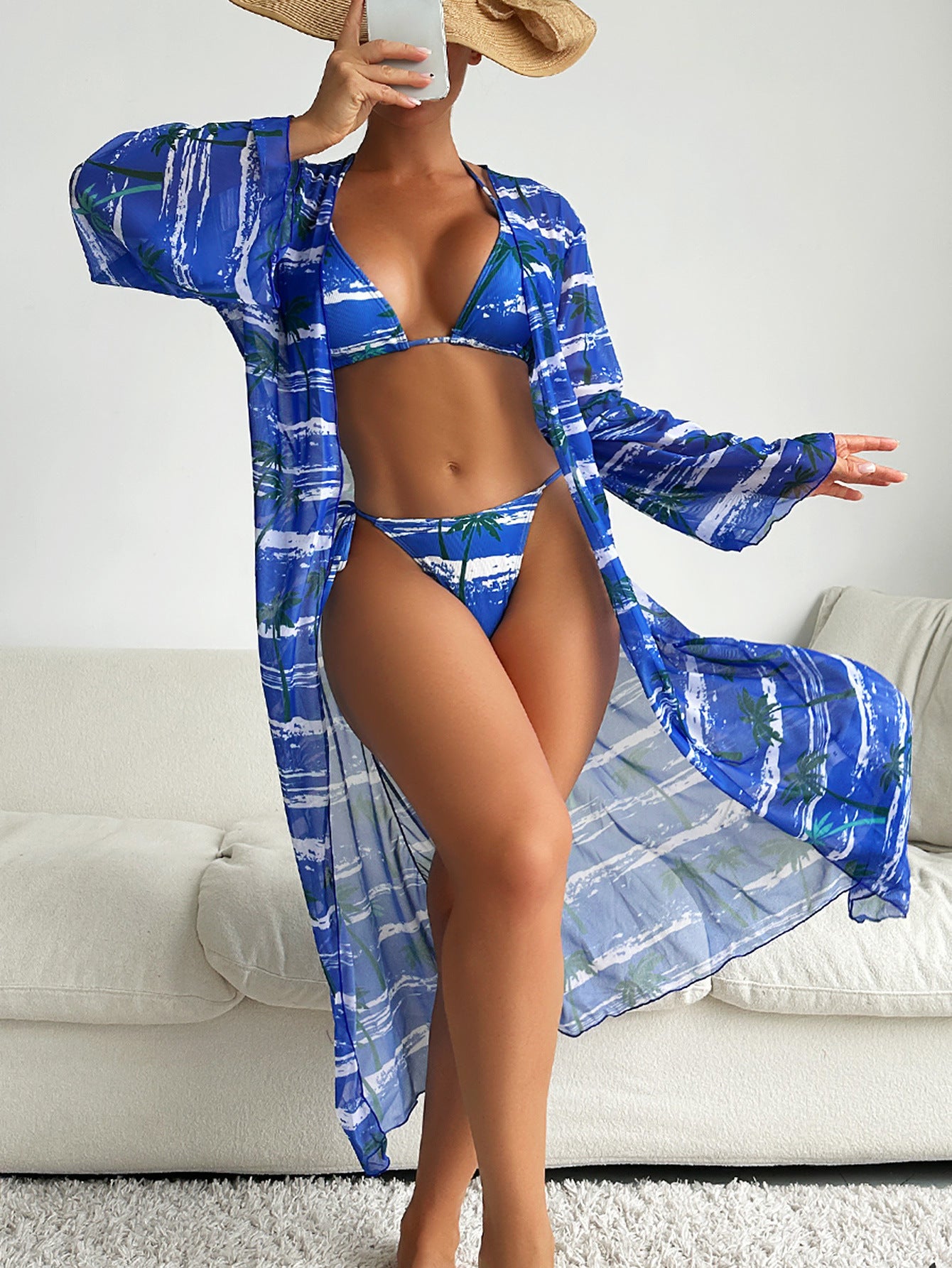 Special Fabric Printed Bikini I Blouse Three-piece Women's Swimsuit
