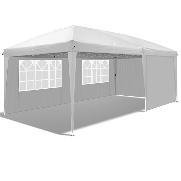 Waterproof Folding Camping and Picnic Tent, 10x20 ft Outdoor Canopy with 4 Sides, 2 Windows, Adjustable Height, Oxford Fabric, and Sturdy Steel Frame for Events and Parties