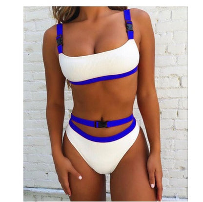 Bikini split solid color buckle swimsuit