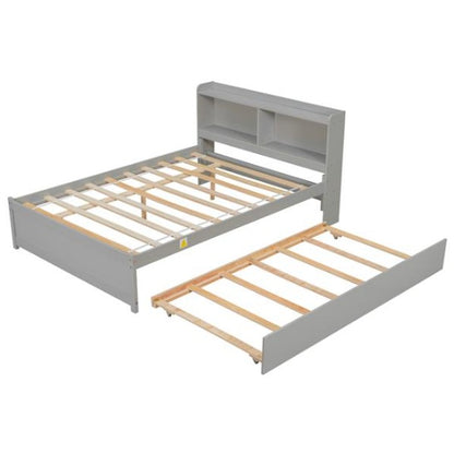 Double Bed With Roller Bed, Bookcase, Grey