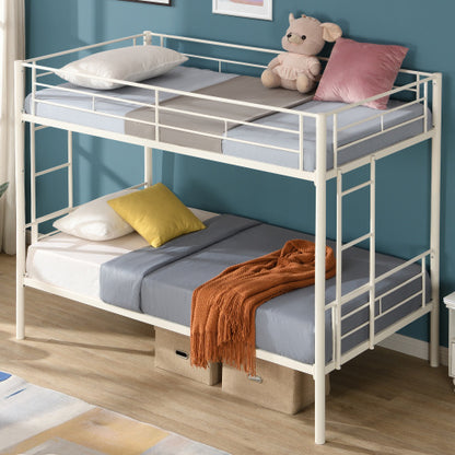 Twin Over Twin Metal Bunk Bed,Metal Structure Bedframe With Safety Guardrails And 2 Ladders,Convertible Bunkbeds,No Spring Box Required And Space Saving Design,White ShopWithASmile7.com