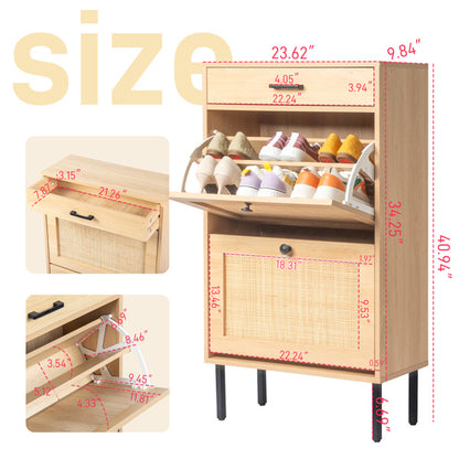 2 Buckets With A Drawstring, Rattan Face, Iron High Foot Shoe Cabinet ShopWithASmile7.com