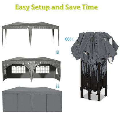 10'x20' EZ Pop Up Canopy Outdoor Portable Party Folding Tent With 6 Removable Sidewalls   Carry Bag