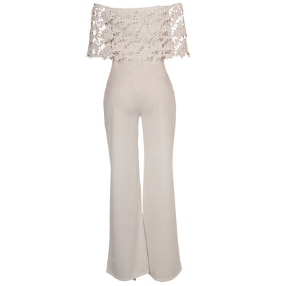 Sexy Tight One-neck Water-soluble Embroidered Jumpsuit ShopWithASmile7.com