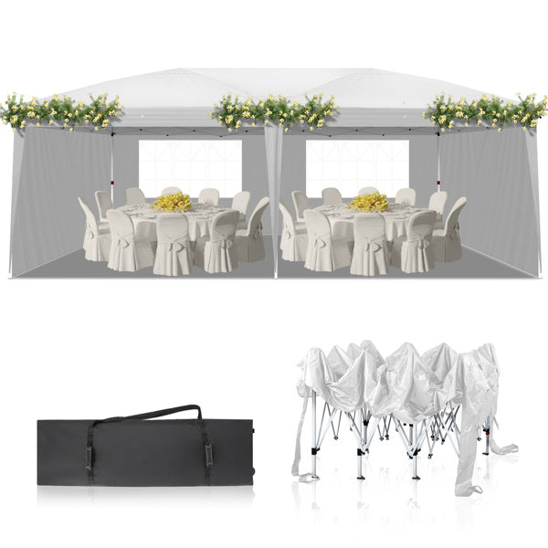 Waterproof Folding Camping and Picnic Tent, 10x20 ft Outdoor Canopy with 4 Sides, 2 Windows, Adjustable Height, Oxford Fabric, and Sturdy Steel Frame for Events and Parties