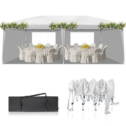 Waterproof Folding Camping and Picnic Tent, 10x20 ft Outdoor Canopy with 4 Sides, 2 Windows, Adjustable Height, Oxford Fabric, and Sturdy Steel Frame for Events and Parties