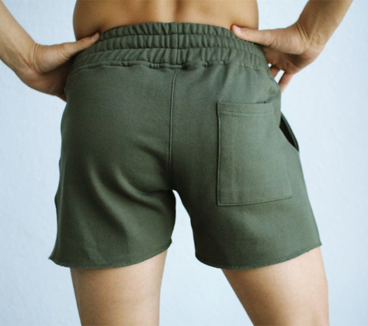 Solid Knitted Casual Shorts Men's Straight Leg Pants With Drawstring