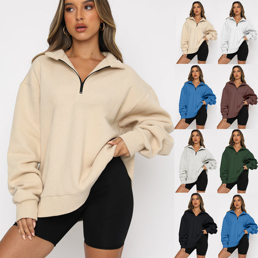 Casual Top Half Zipper Pullover Long Sleeved Sweatshirt ShopWithASmile7.com