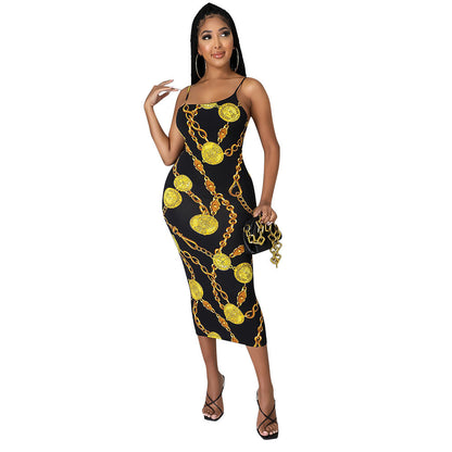Fashion Sexy Digital Print Suspender Dress