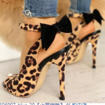Summer Plus Size Sexy Stiletto Heel Sweet Bow Peep Toe Suede Sandals ShopWithASmile.com