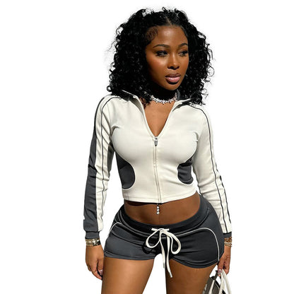 Women's Athletic Zip-Up Hooded Set with Shorts ShopWithASmile.com