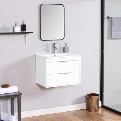 24 Inches Floating Wall-Hung Bathroom Vanity With White Ceramic Sink And Drawer Storage - No Mirror, No Faucet