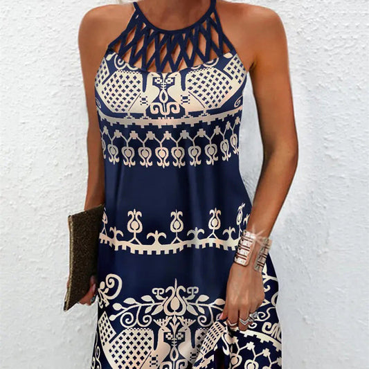 Women's Fashion Print Cutout Sleeveless Casual Dress