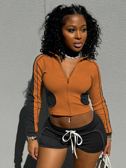 Women's Athletic Zip-Up Hooded Set with Shorts ShopWithASmile.com