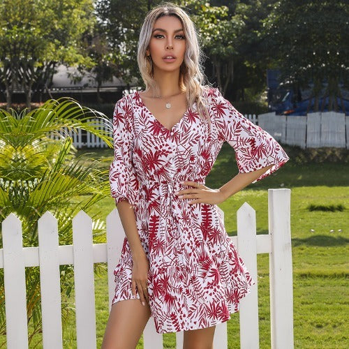 Women Fashion Print Dress Holiday Beach Short Skirt Beauty