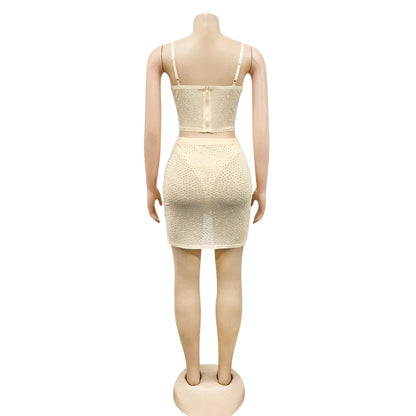 Mesh Camisole Vest Mid-skirt Two-piece Set