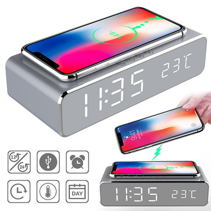 LED Electric Alarm Clock With Wireless Charger Desktop Digital Despertador Thermometer Clock HD Mirror Clock Watch Table Decor My Store
