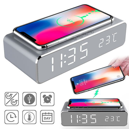 LED Electric Alarm Clock With Wireless Charger Desktop Digital Despertador Thermometer Clock HD Mirror Clock Watch Table Decor My Store