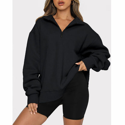 Casual Top Half Zipper Pullover Long Sleeved Sweatshirt ShopWithASmile7.com