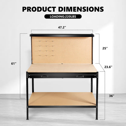 Tool Storage Workshop Table With Drawers And Pegboard
