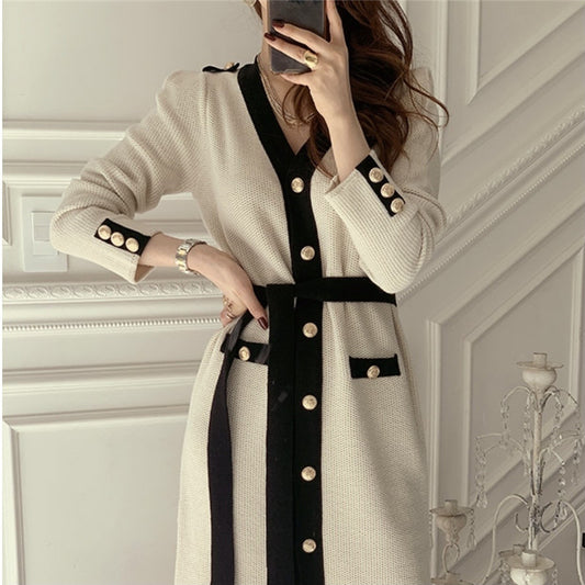 Temperament Waist Slimming V-neck High-waist Knit One-step Skirt