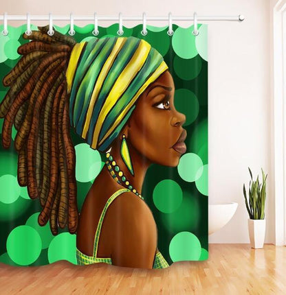 Art Design Graffiti Art Hip Hop African Girl with Black Hair Big Earring with Modern Building Shower Curtain for Bathroom Decor ShopWithASmile7.com