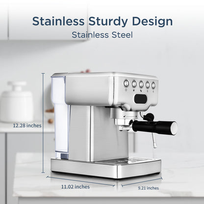 Geek Chef Espresso Machine, 20 Bar Espresso Machine With Milk Frother For Latte, Cappuccino, Macchiato, For Home Espresso Maker, 1.8L Water Tank, Stainless Steel, Ban On Amazon ShopWithASmile.com