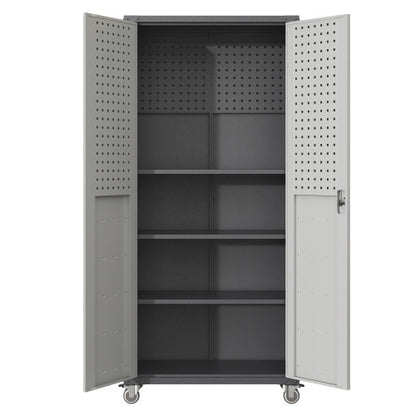71 Metal Garage Storage Cabinet With Wheels - Heavy-Duty Tool Storage Cabinet For Home, Office, School, And Garage Organization, Black  Gray