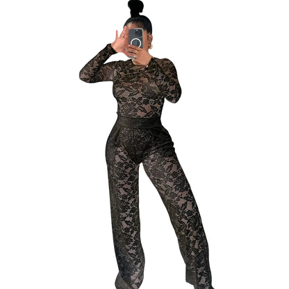 Lace Jumpsuit Straight-leg Pants Suit ShopWithASmile7.com