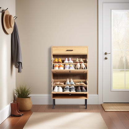 2 Buckets With A Drawstring, Rattan Face, Iron High Foot Shoe Cabinet ShopWithASmile7.com